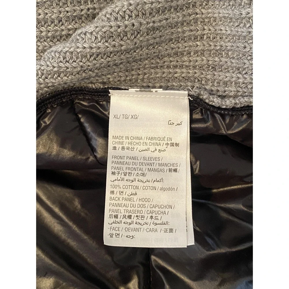 INC International Concepts Jacket Mens XL Gray Black Knit Puffer Hooded Full Zip